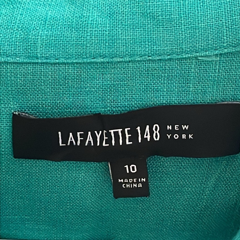 Lafayette 148 New York women's Size 10 teal green linen button up shirt. - Picture 6 of 8